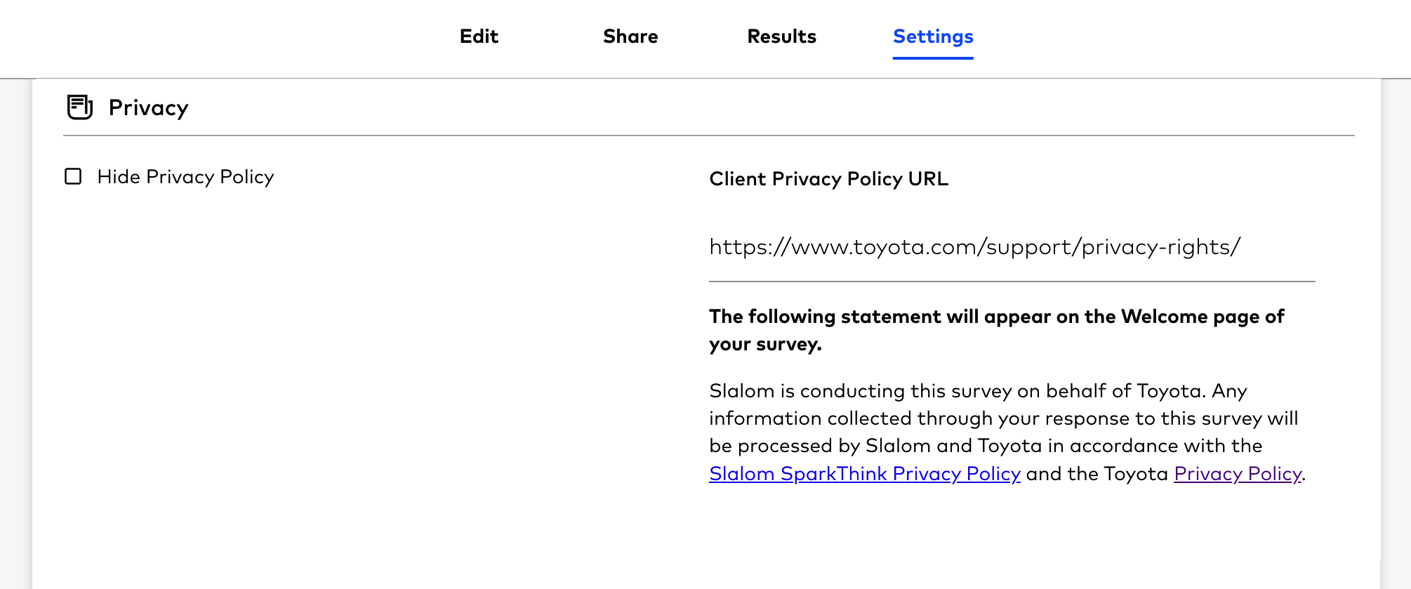 Facilitating Survey with a Client (with a Client Privacy Policy)